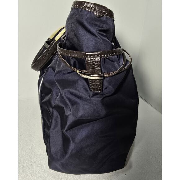 OROBIANCO Nylon Tote Bag Navy w/ Navy/beige webbing & Leather Trim Lg Made Italy - Picture 9 of 16